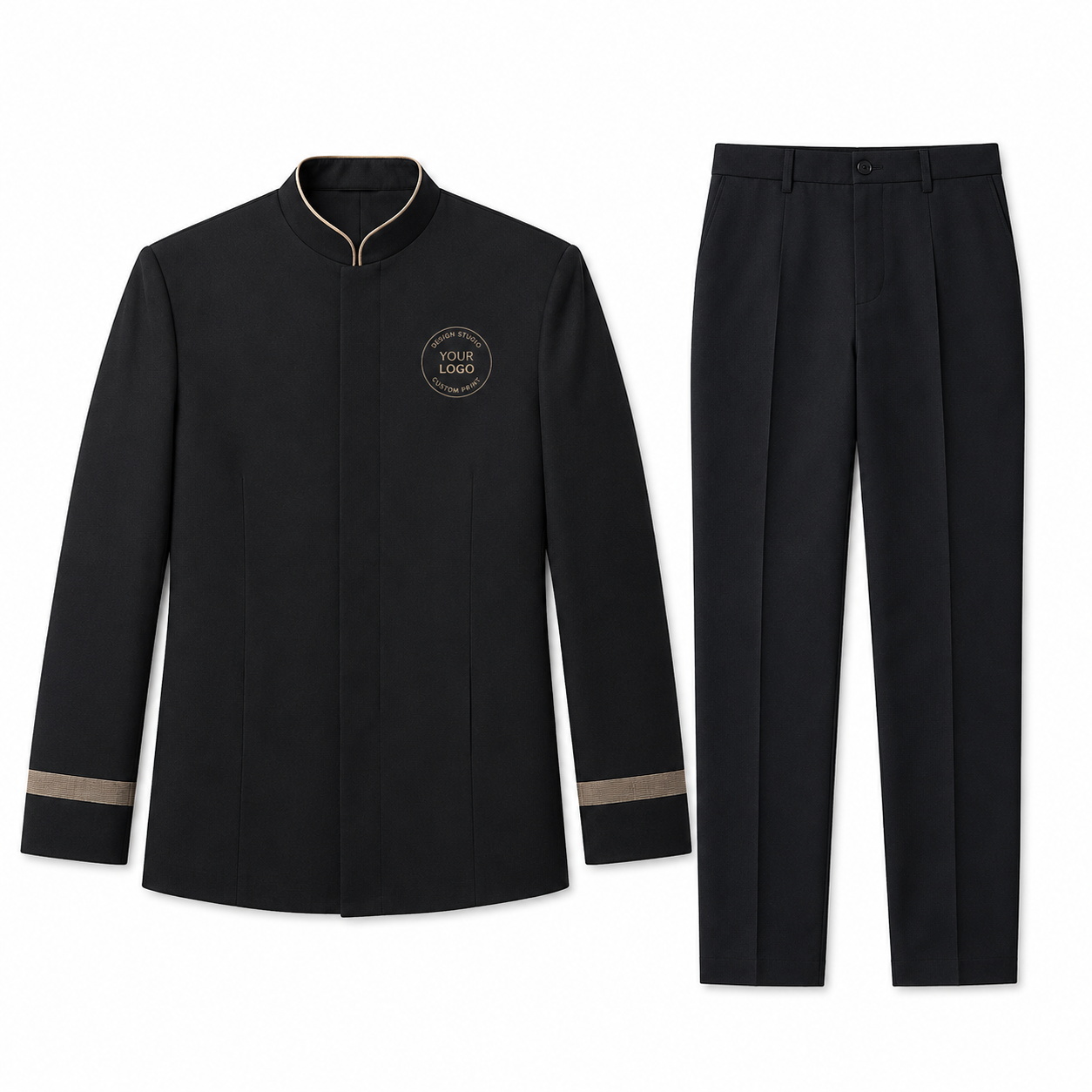 Men’s Hotel Doorman Uniform with Logo – Black Gold Concierge Outfit