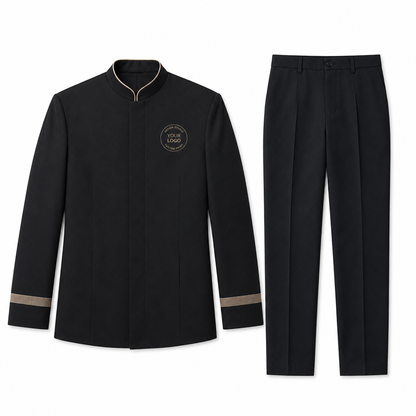 Men’s Hotel Doorman Uniform with Logo – Black Gold Concierge Outfit