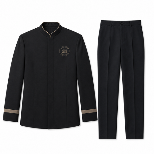 Men’s Hotel Doorman Uniform with Logo – Black Gold Concierge Outfit
