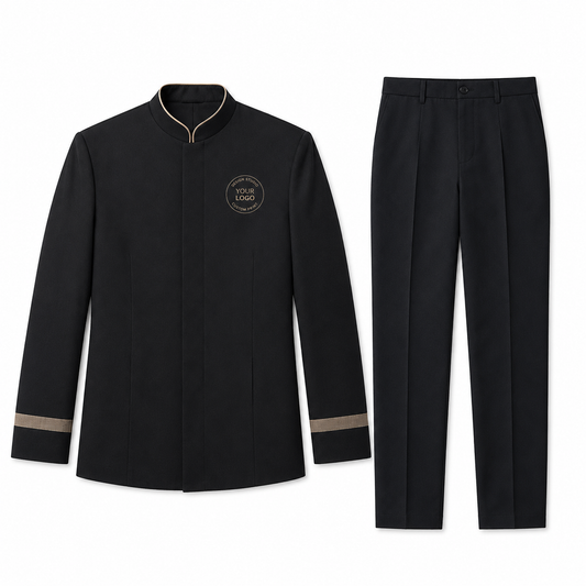 Men’s Hotel Doorman Uniform with Logo – Black Gold Concierge Outfit
