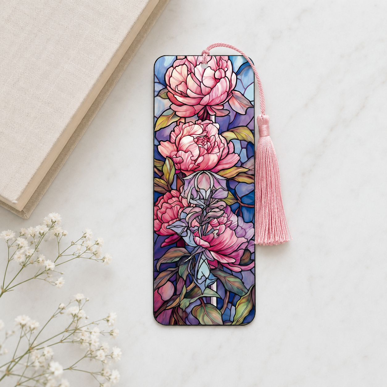 Pink Peony Acrylic Suncatcher Bookmark