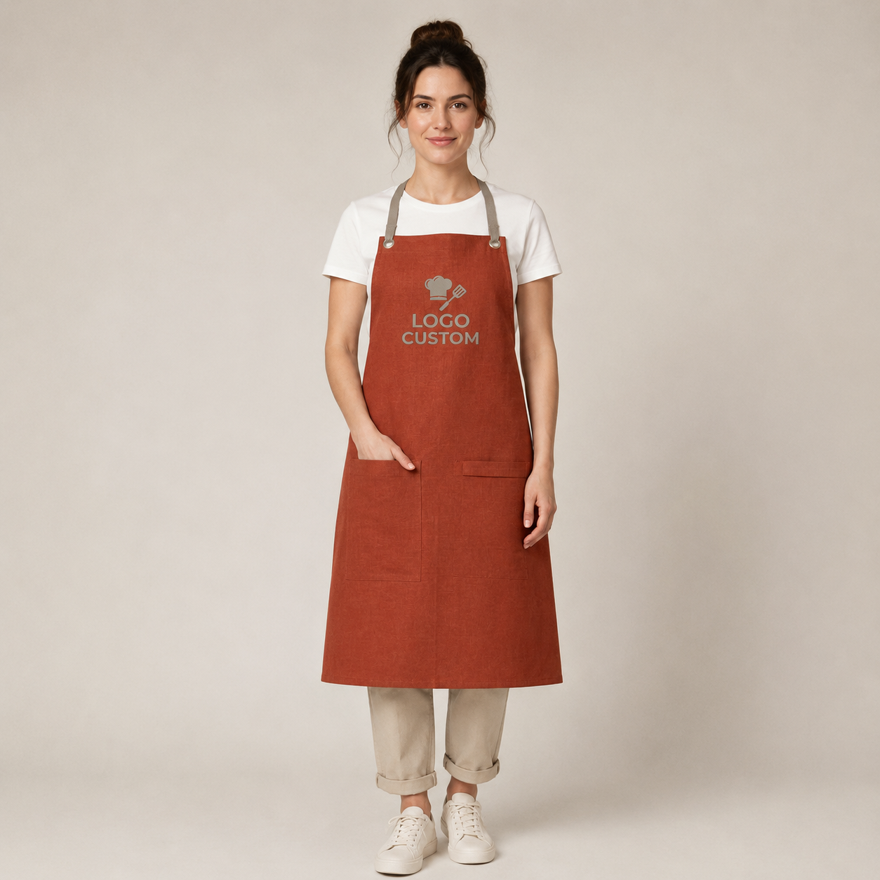 Logo & Name Cross-Back Apron – Linen-Look Bib Apron for Restaurants & Cafes