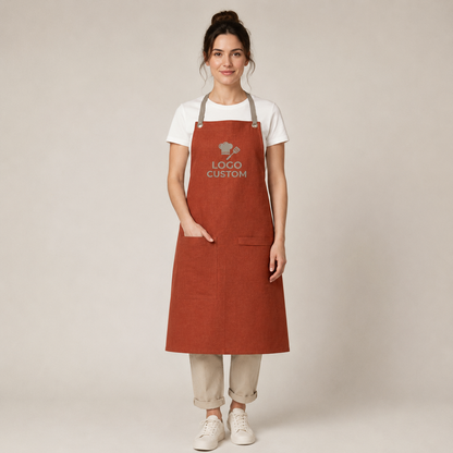 Logo & Name Cross-Back Apron – Linen-Look Bib Apron for Restaurants & Cafes