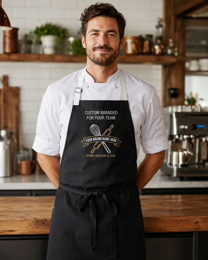 Custom Black Chef Apron – Personalized Poly Oxford Kitchen Apron