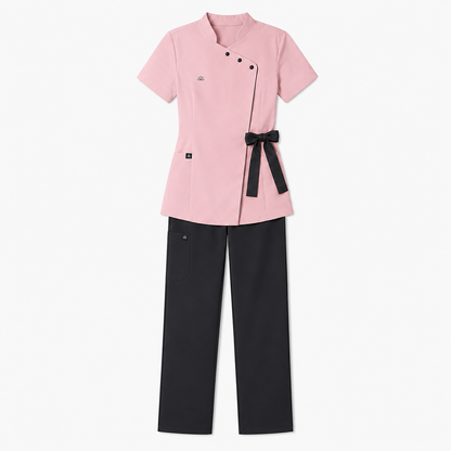 Women’s Spa Scrub Uniform Set – Logo Wrap Top & Pants