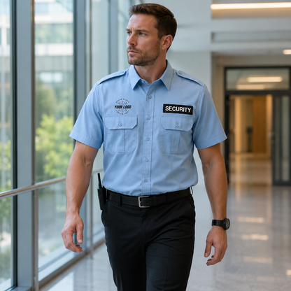 Light Blue Security Guard Uniform Shirt with Logo