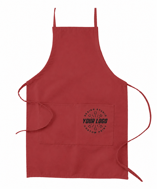 Logo Full-Length Bib Apron – Work Apron with Front Pocket for Cafe & Restaurant Staff