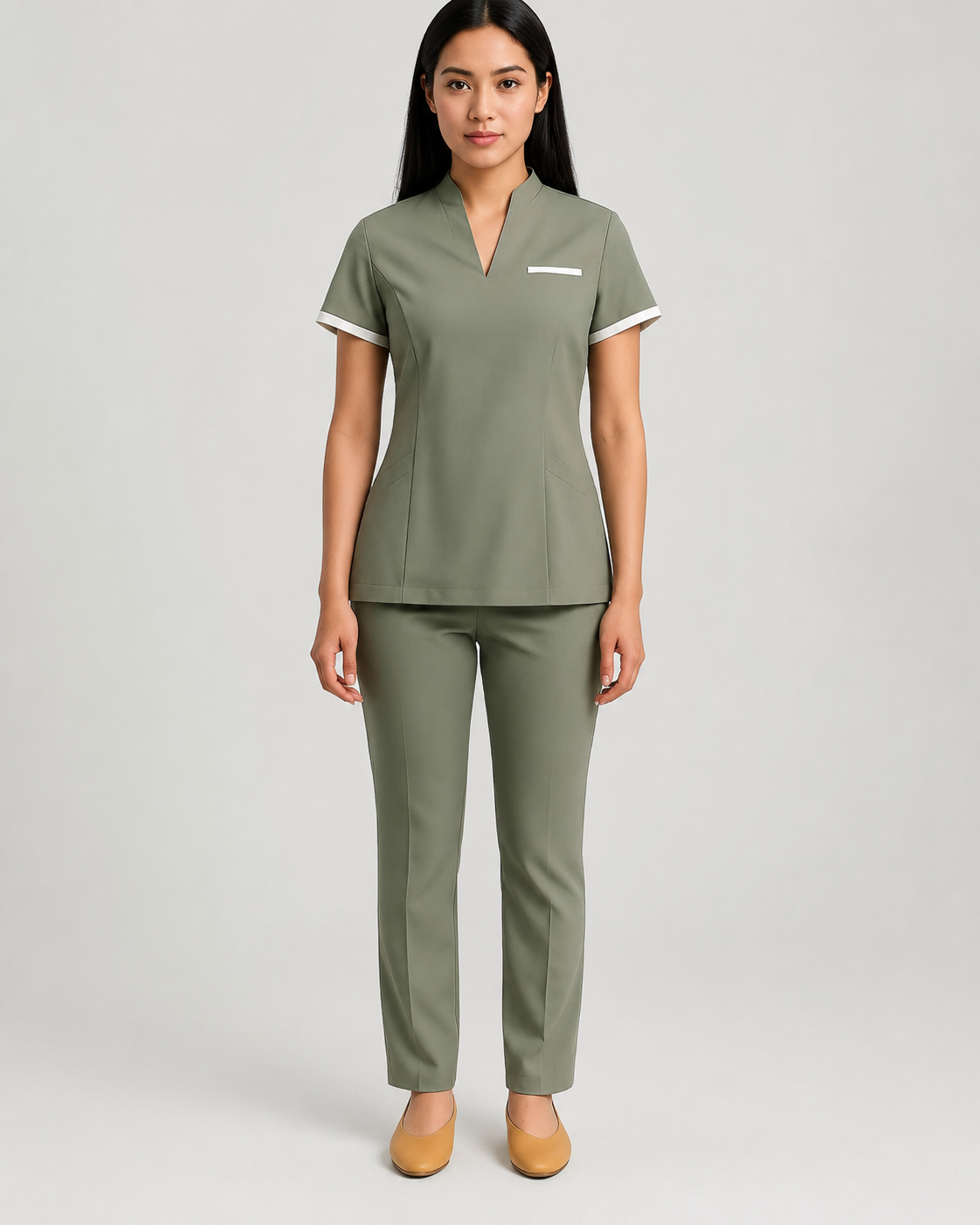 Women’s Olive Green Spa Uniform Set – Personalized Salon Tunic & Pants