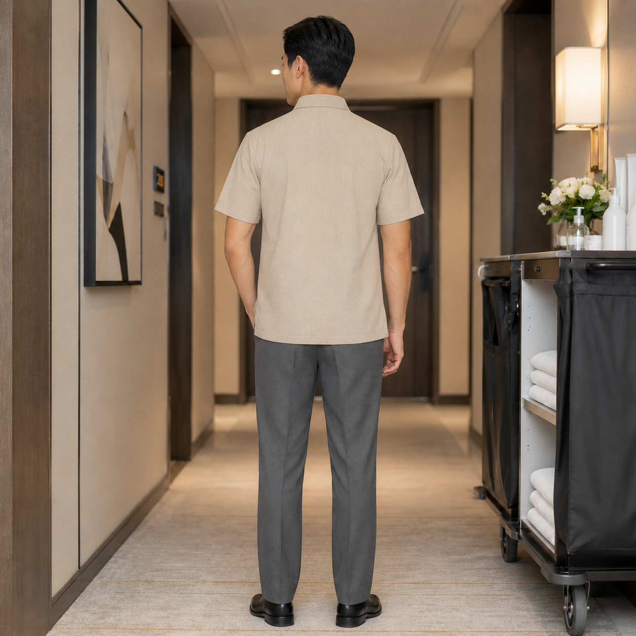 Men’s Housekeeping Uniform with Logo – Hotel Room Attendant Shirt & Pants