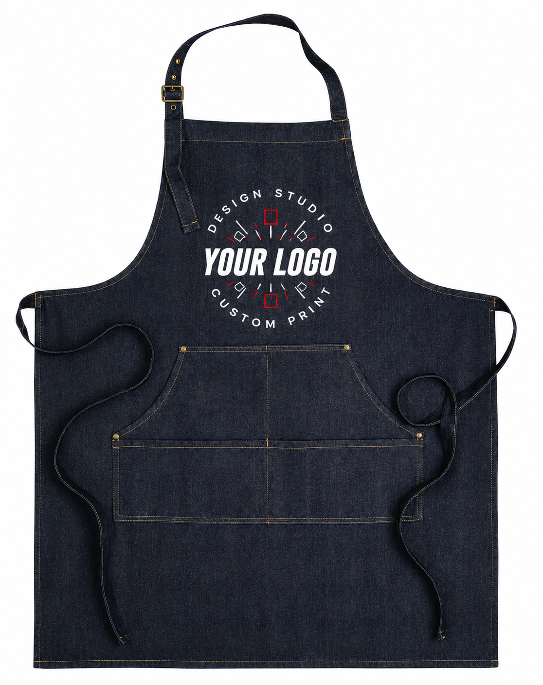 Logo Denim Bib Apron – Unisex Work Apron with Pockets