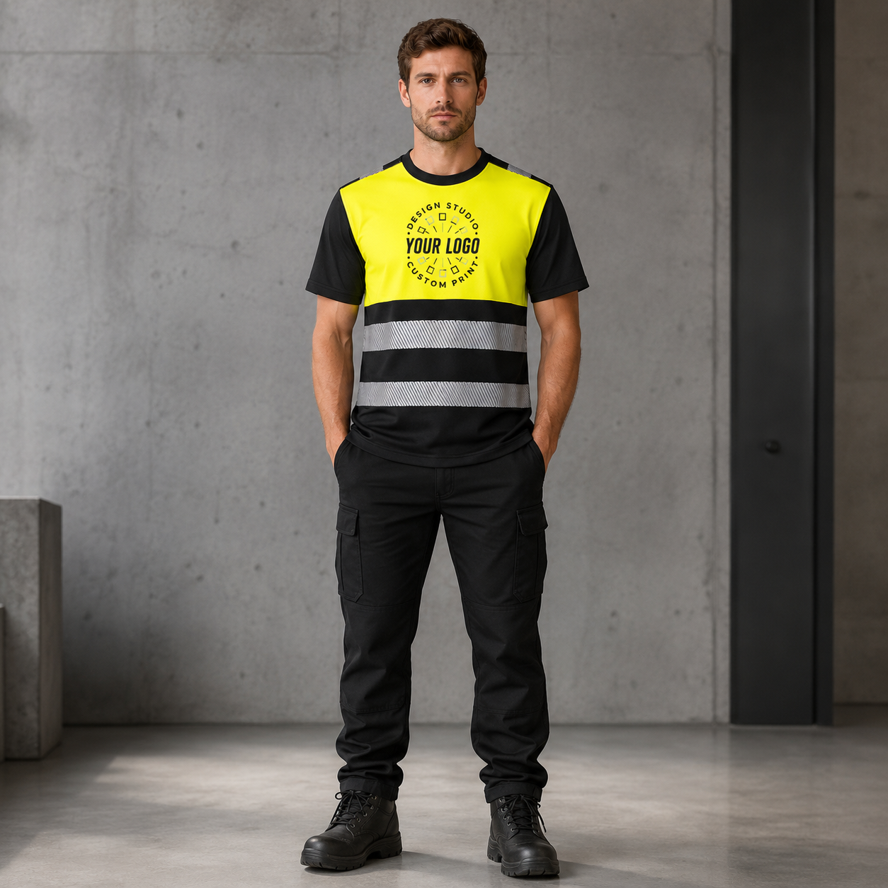 Custom High-Visibility Work T-Shirt with Logo – Reflective Safety Shirt for Outdoor Teams