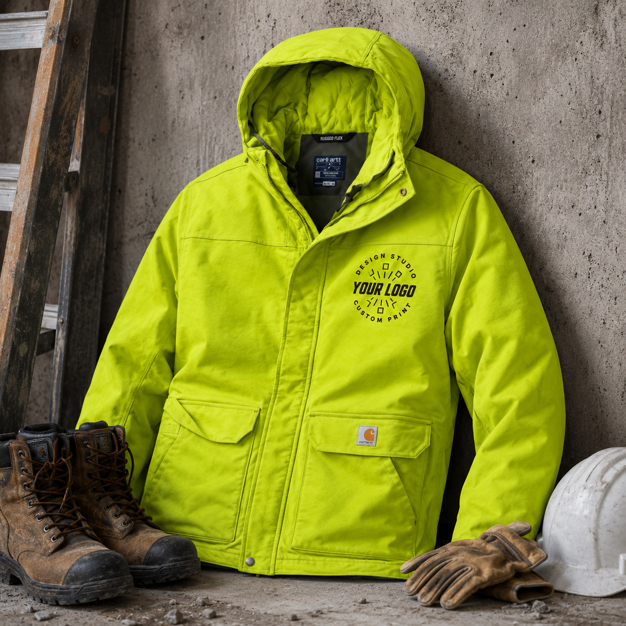 Custom Carhartt Hi-Vis Waterproof Jacket with Logo – Insulated Hooded Workwear Jacket