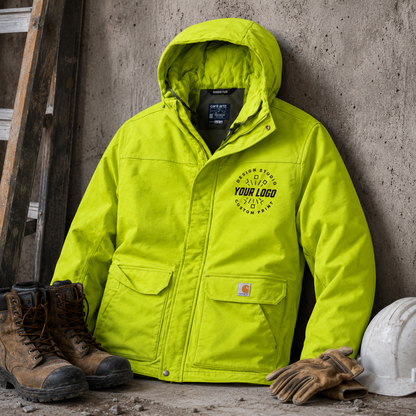 Custom Carhartt Hi-Vis Waterproof Jacket with Logo – Insulated Hooded Workwear Jacket