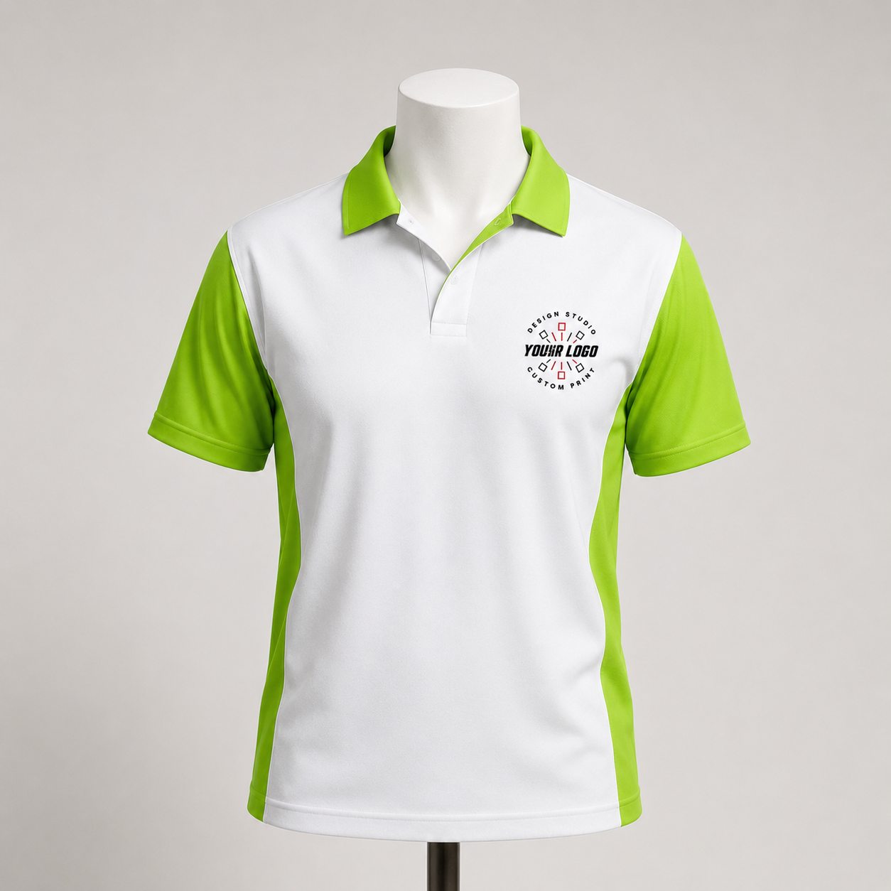 Cleaning Polo Shirt with Logo – White & Lime Green Housekeeping Uniform