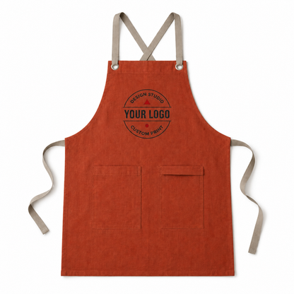 Logo & Name Cross-Back Apron – Linen-Look Bib Apron for Restaurants & Cafes