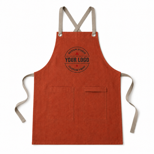 Logo & Name Cross-Back Apron – Linen-Look Bib Apron for Restaurants & Cafes