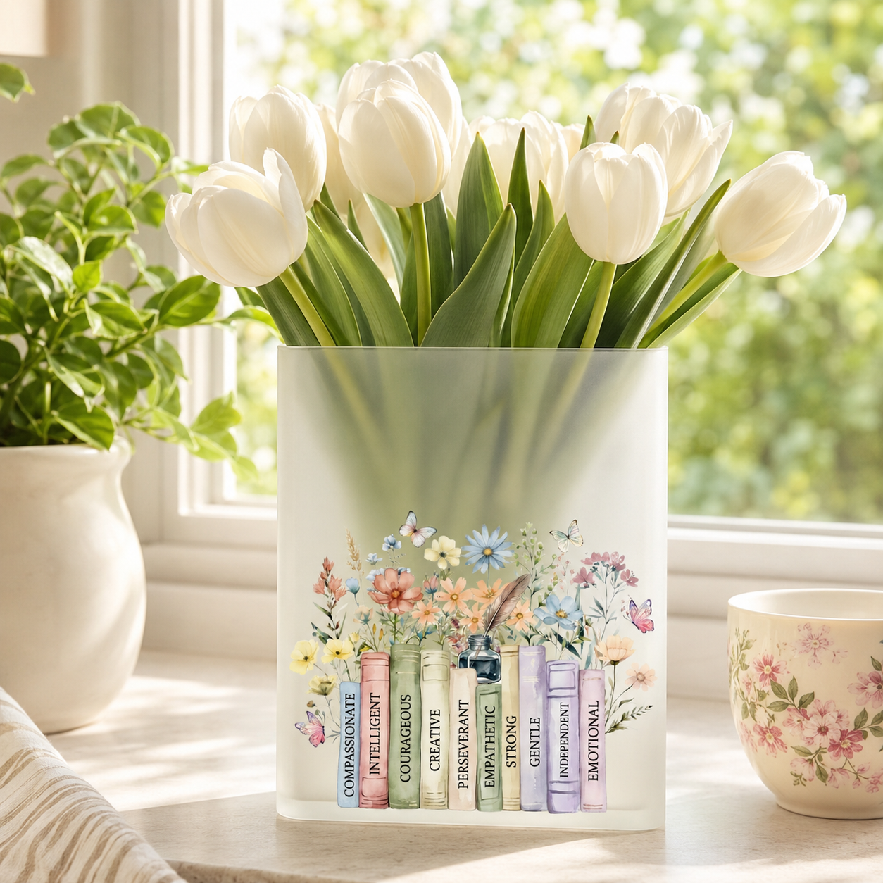 Floral Bookshelf Acrylic Vase