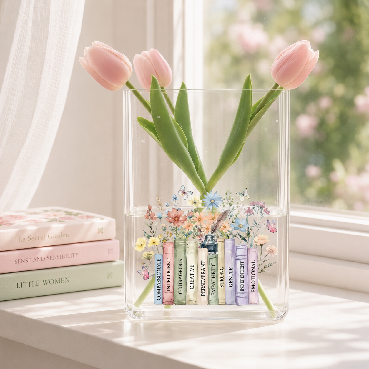 Floral Bookshelf Acrylic Vase