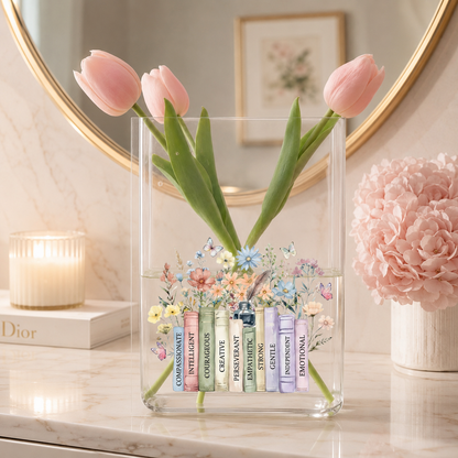 Floral Bookshelf Acrylic Vase