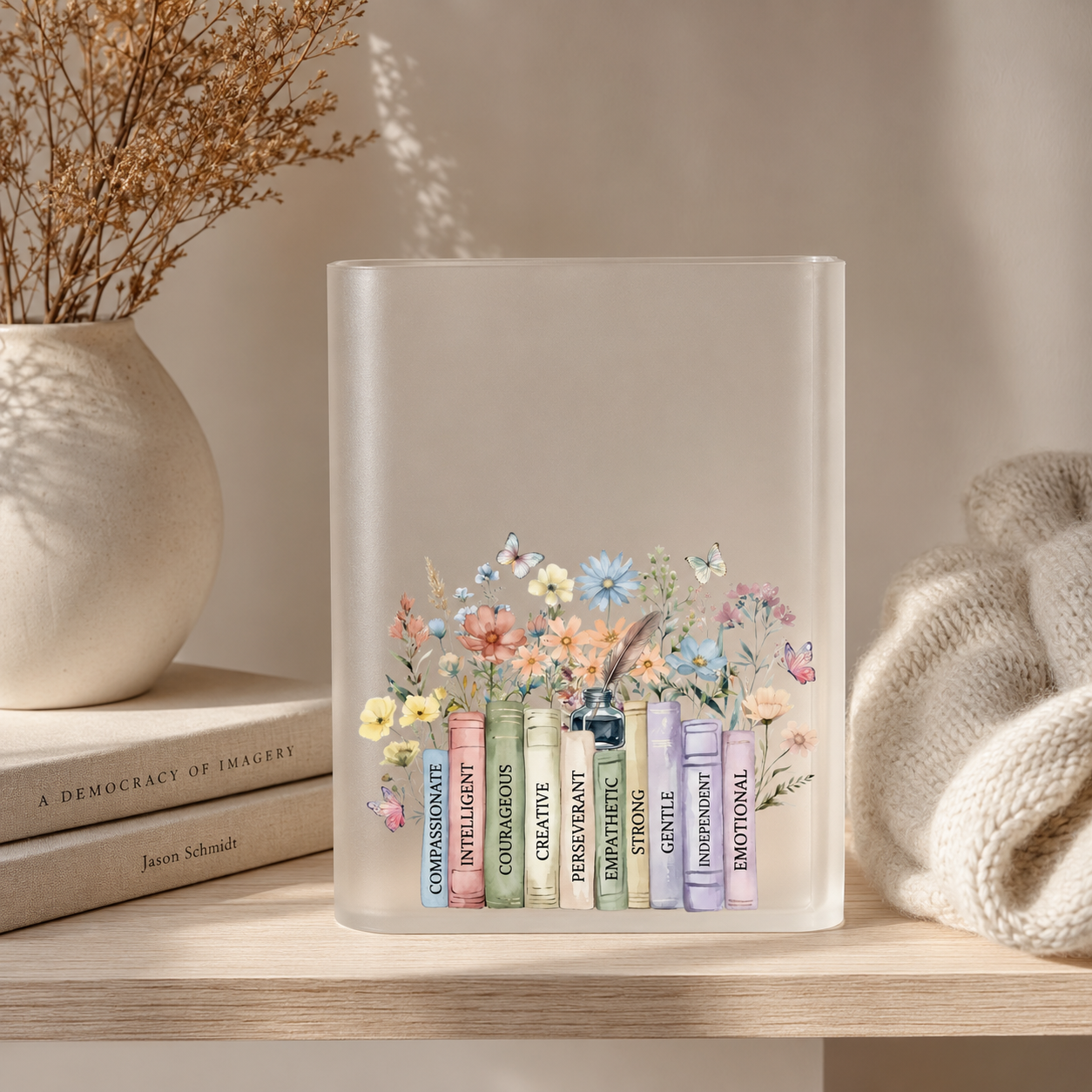 Floral Bookshelf Acrylic Vase