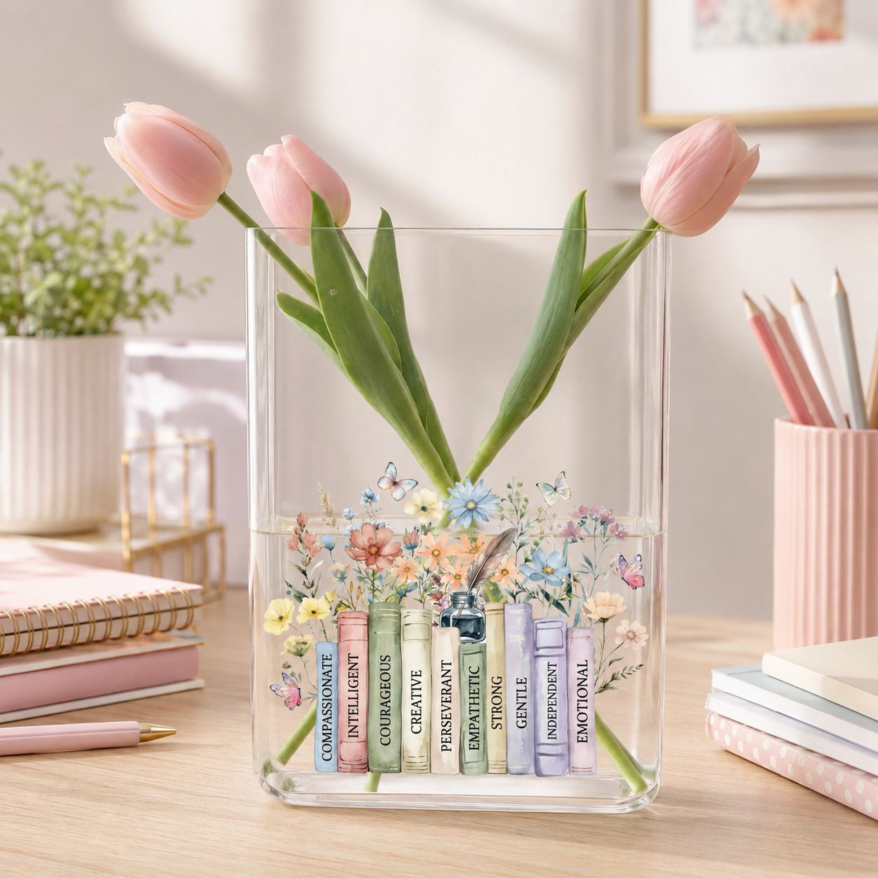 Floral Bookshelf Acrylic Vase