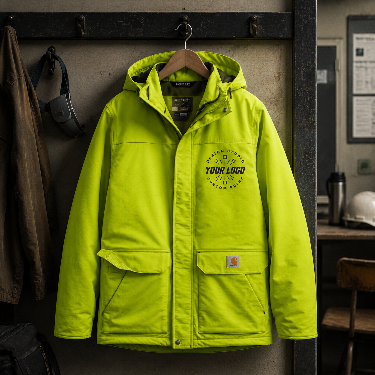 Custom Carhartt Hi-Vis Waterproof Jacket with Logo – Insulated Hooded Workwear Jacket