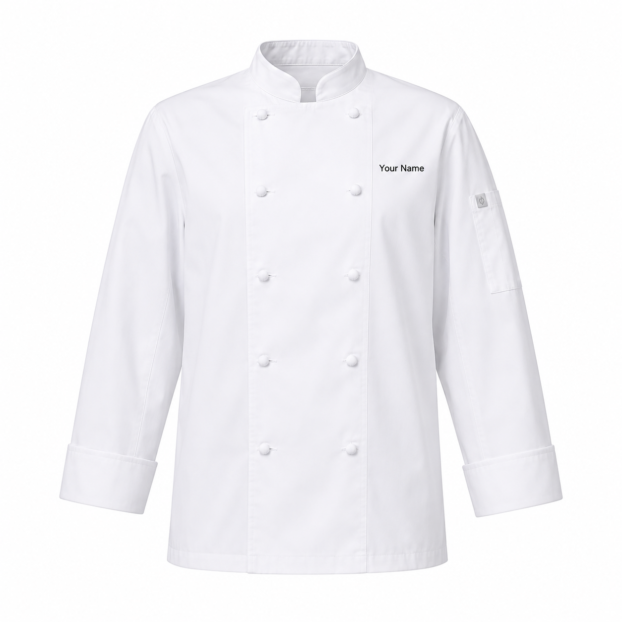 Unisex Long Sleeve Chef Coat – White Professional Kitchen Uniform with Logo