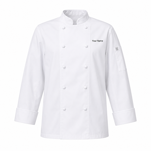 Unisex Long Sleeve Chef Coat – White Professional Kitchen Uniform with Logo
