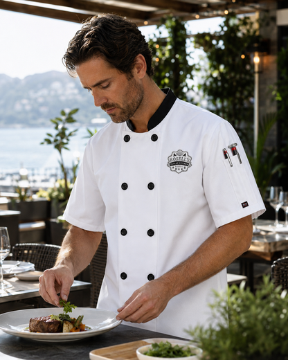 Short Sleeve Chef Jacket – Embroidered Restaurant Chef Coat with Logo
