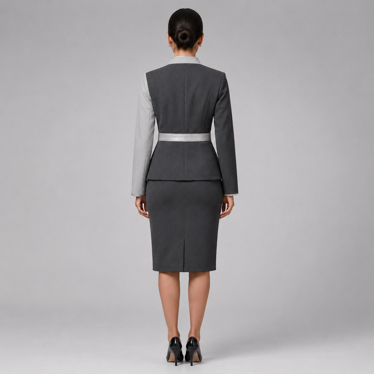 Women’s Spa Receptionist Uniform with Logo – Grey Wrap Front Desk Dress
