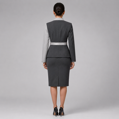 Women’s Spa Receptionist Uniform with Logo – Grey Wrap Front Desk Dress