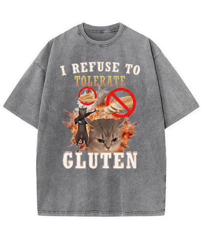 Washed Gluten Cat Graphic Streetwear Tee