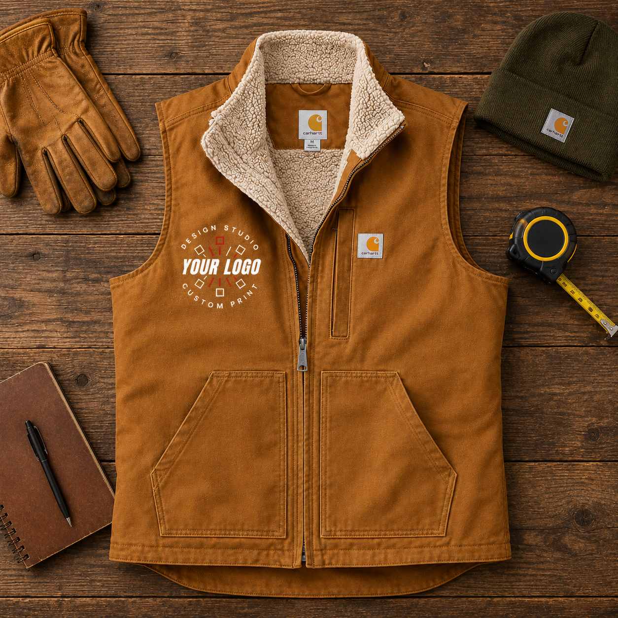 Custom Carhartt Sherpa-Lined Vest with Logo – Mock Neck Workwear Vest