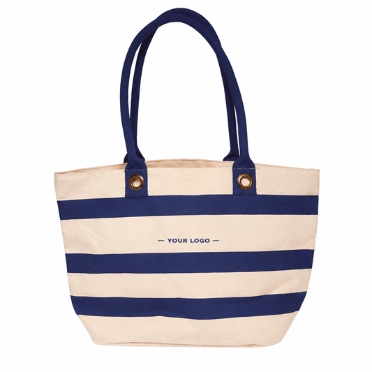 Striped Canvas Tote Bag with Logo – Nautical Beach & Shopping Tote