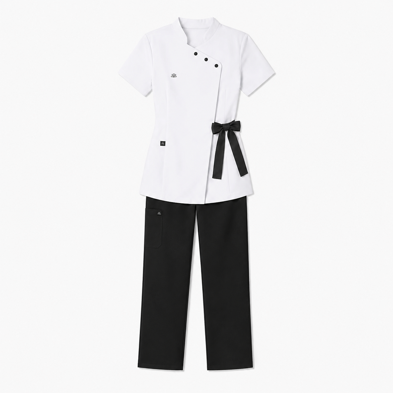 Women’s Spa Scrub Uniform Set – Logo Wrap Top & Pants