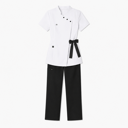 Women’s Spa Scrub Uniform Set – Logo Wrap Top & Pants