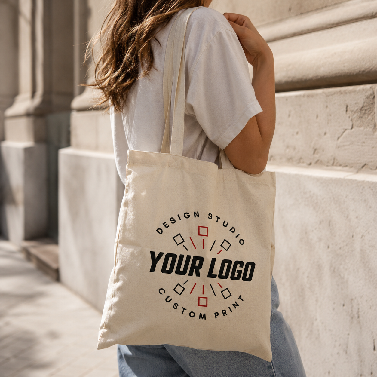 Natural Cotton Tote Bag with Logo – Eco-Friendly Reusable Shopping Bag