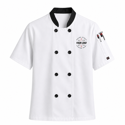 Short Sleeve Chef Jacket – Embroidered Restaurant Chef Coat with Logo