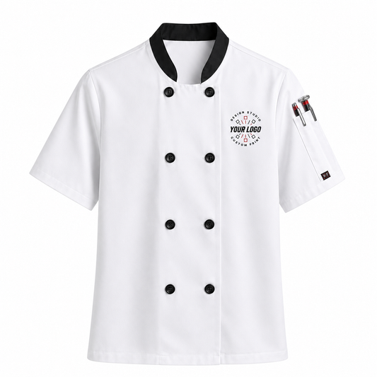 Short Sleeve Chef Jacket – Embroidered Restaurant Chef Coat with Logo