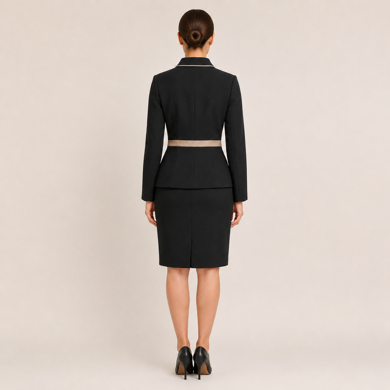 Women’s Hotel Receptionist Uniform with Logo – Black Beige Front Desk Outfit