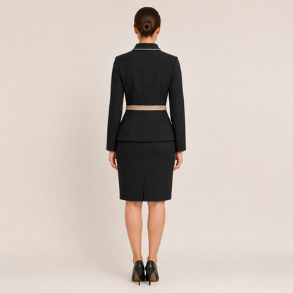 Women’s Hotel Receptionist Uniform with Logo – Black Beige Front Desk Outfit