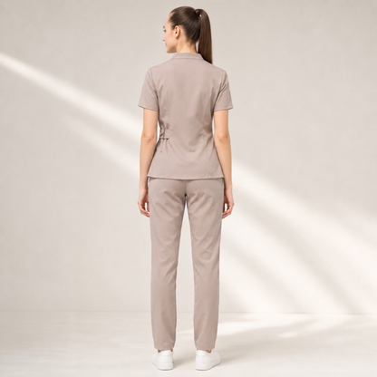 Embroidered Salon Uniform Set – Women’s Wrap Tunic & Pants for Spa Teams