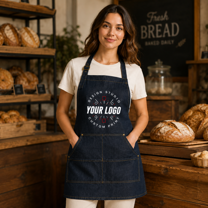 Logo Denim Bib Apron – Unisex Work Apron with Pockets