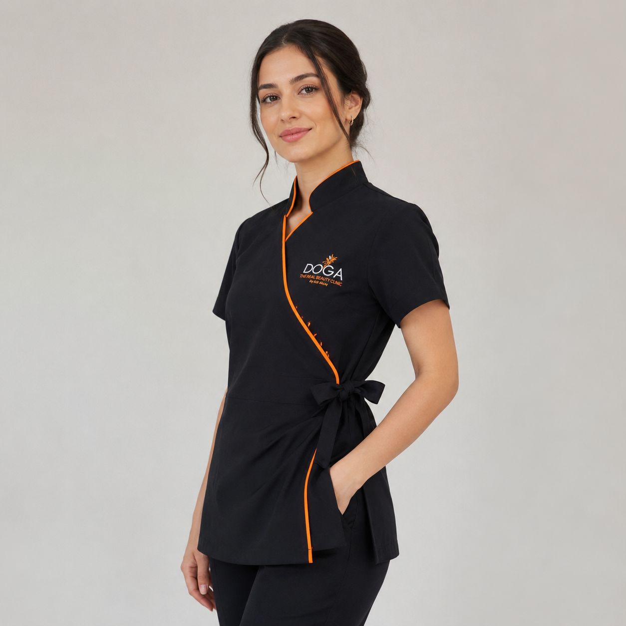 Women’s Spa Uniform Set – Logo Wrap Tunic & Pants for Salon Staff