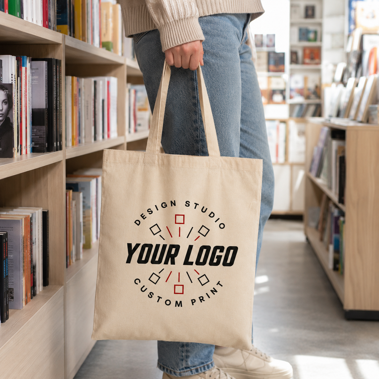Natural Cotton Tote Bag with Logo – Eco-Friendly Reusable Shopping Bag
