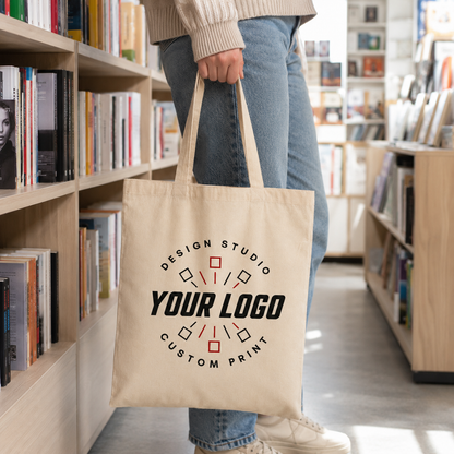 Natural Cotton Tote Bag with Logo – Eco-Friendly Reusable Shopping Bag