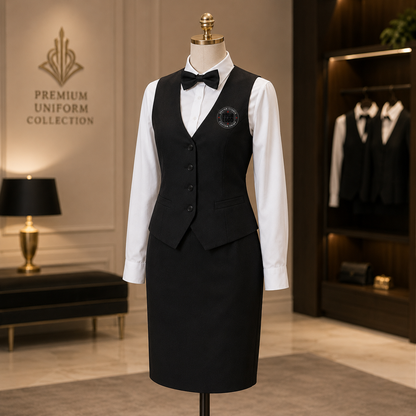 Women’s Waitress Uniform Set with Logo – Formal Restaurant Service Outfit