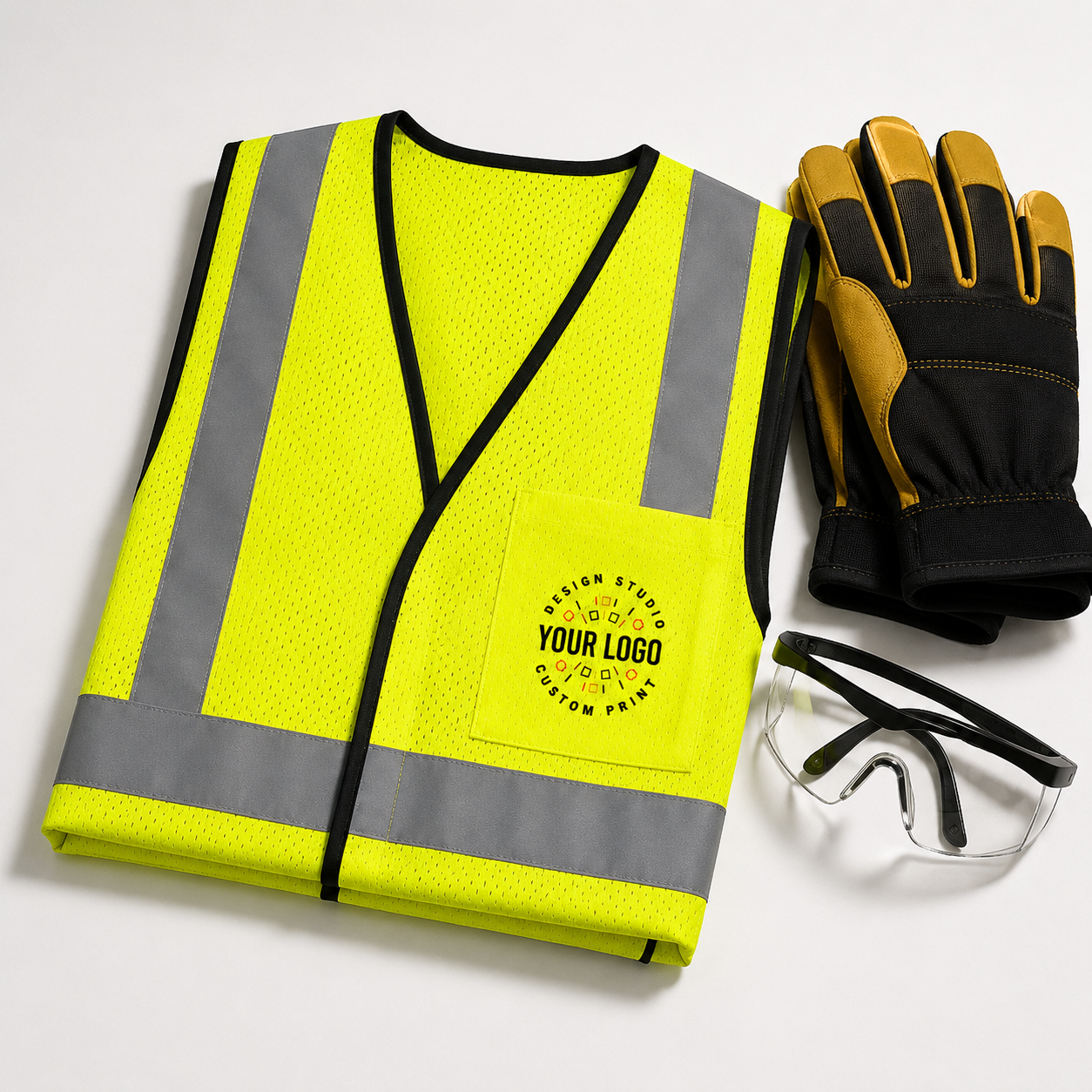 Custom High-Visibility Safety Vest with Logo – Lime Mesh Work Vest for Outdoor Crews