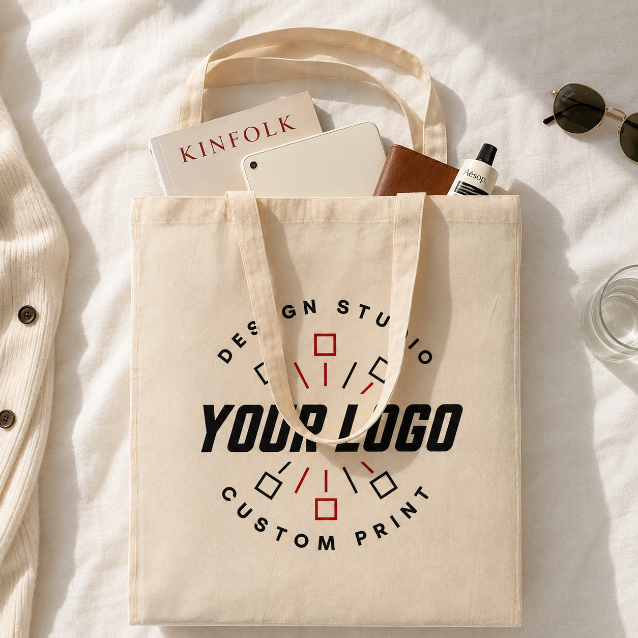 Natural Cotton Tote Bag with Logo – Eco-Friendly Reusable Shopping Bag