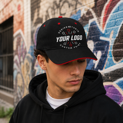 Custom Embroidered Contrast Trim Brushed Cotton Cap